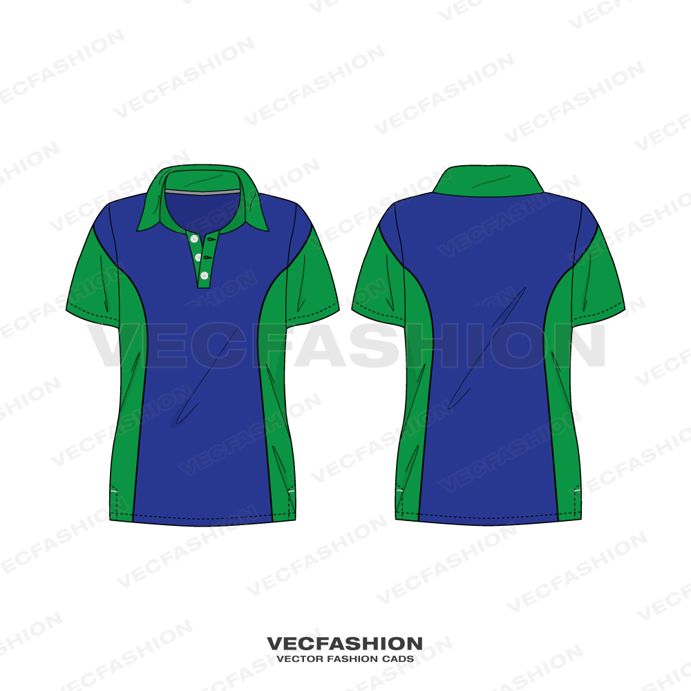 A Front And Back View Of A Blue And Green Polo Shirt