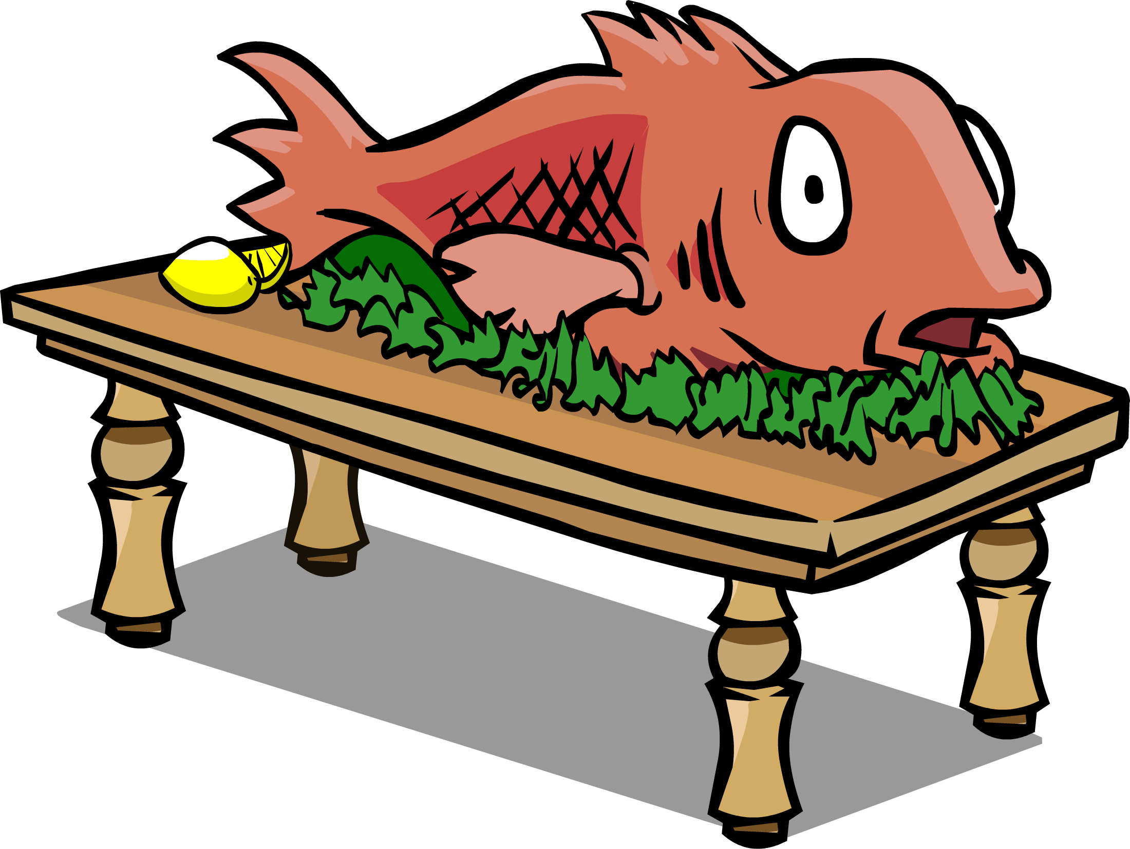 A Cartoon Of A Fish On A Table