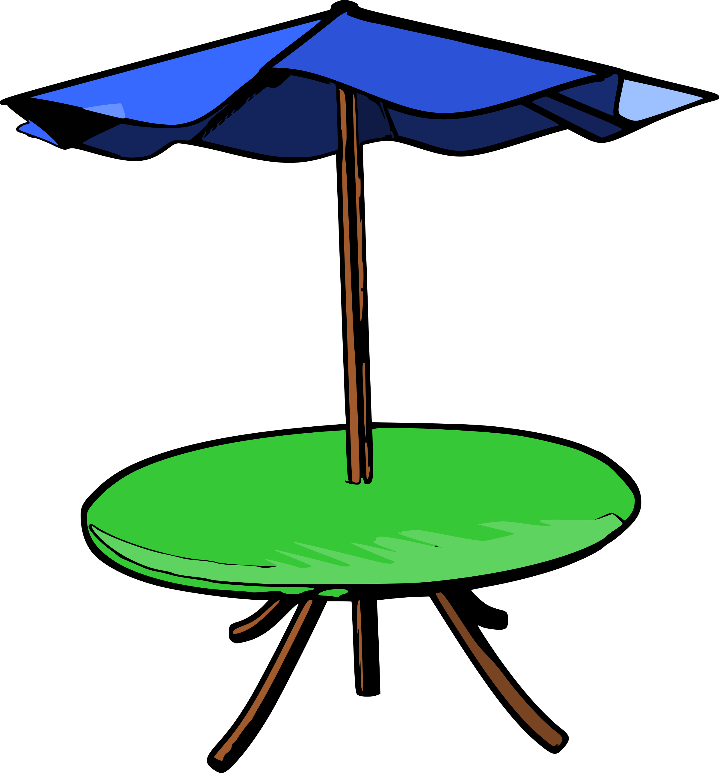 A Table With A Blue Umbrella