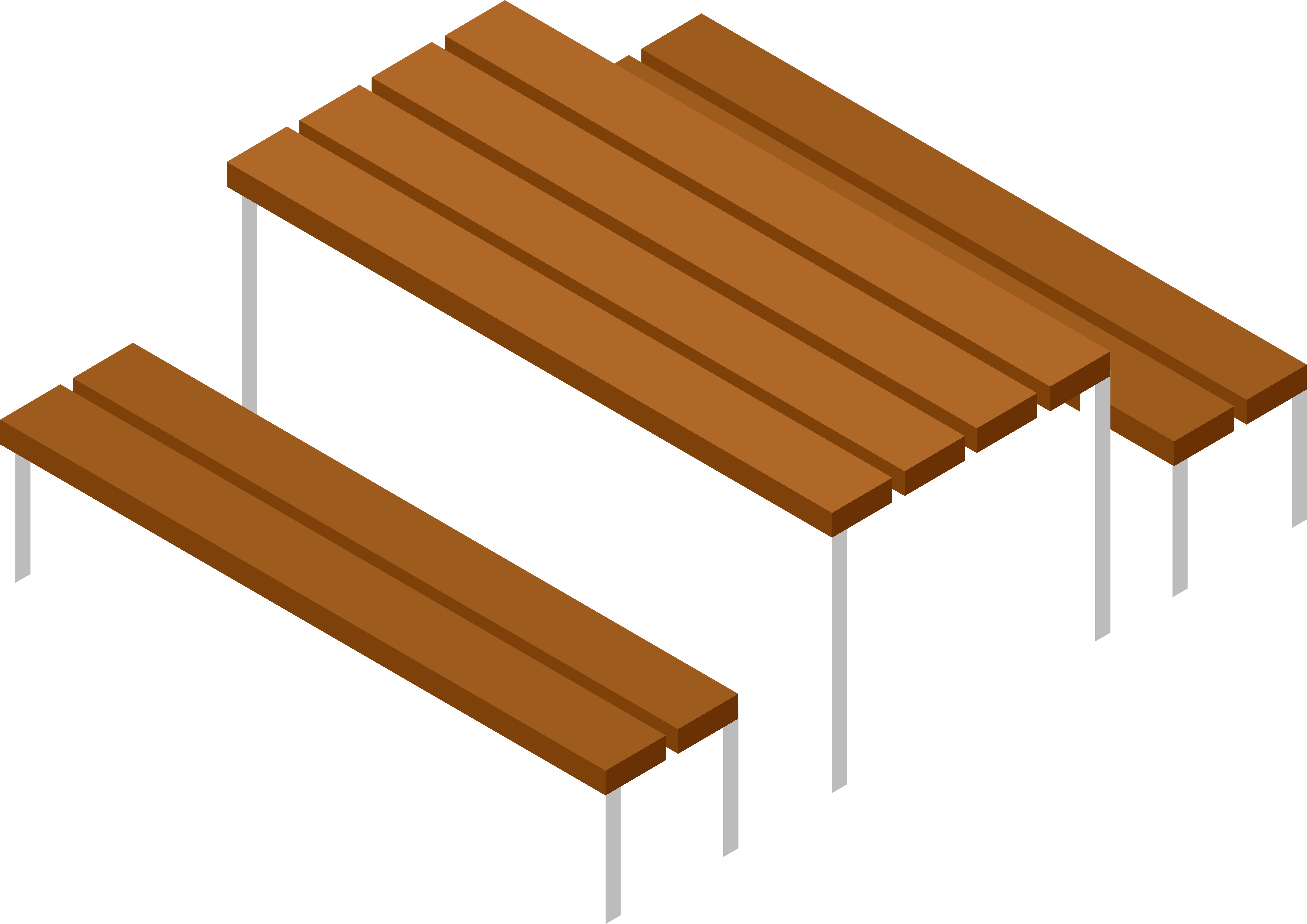 A Table And Benches On A Black Background