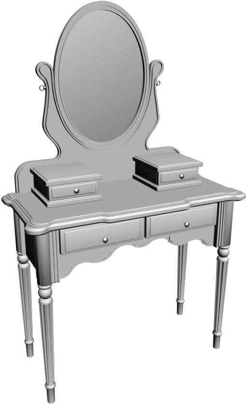 A White Vanity Table With A Mirror