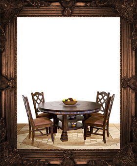 A Table And Chairs In A Frame