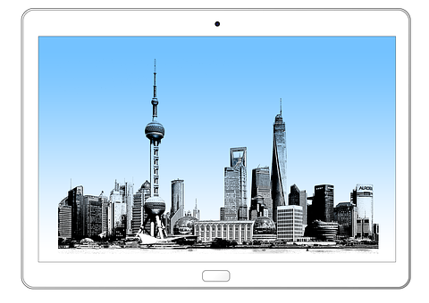 A Tablet With A City Skyline