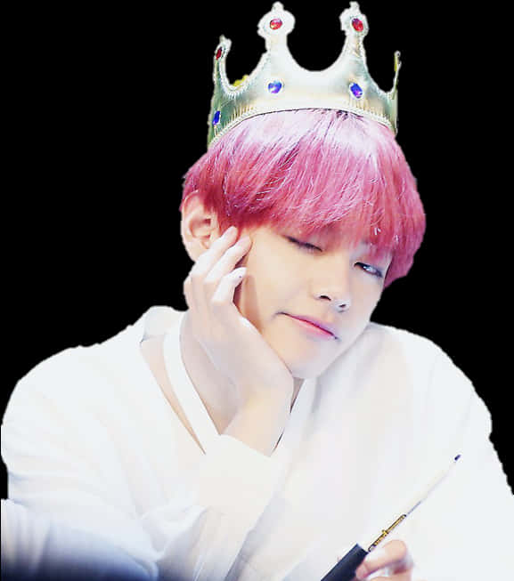 A Person With Pink Hair Wearing A Crown