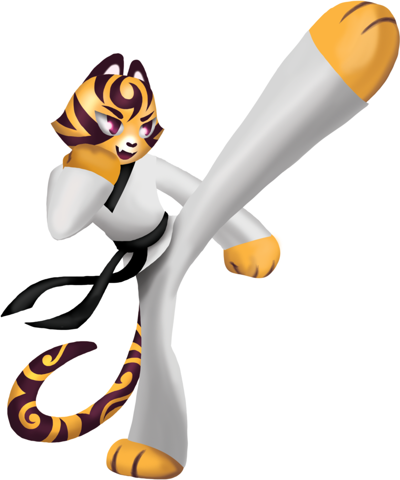 Cartoon Tiger With A Black Belt And A White And Yellow Karate Uniform