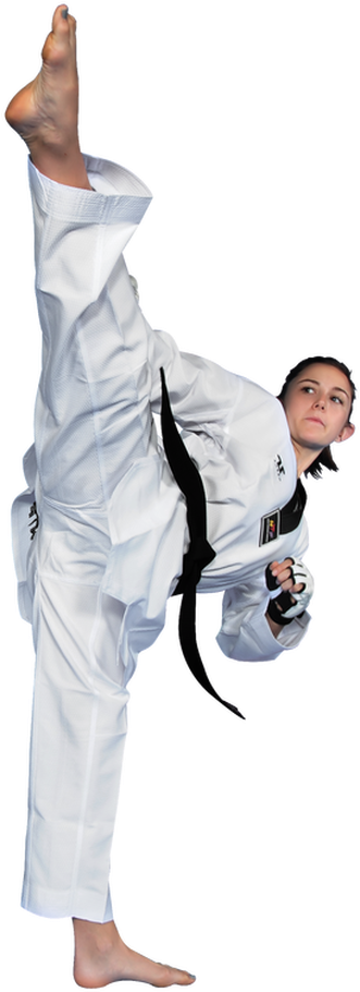 A Woman In A White Uniform Kicking
