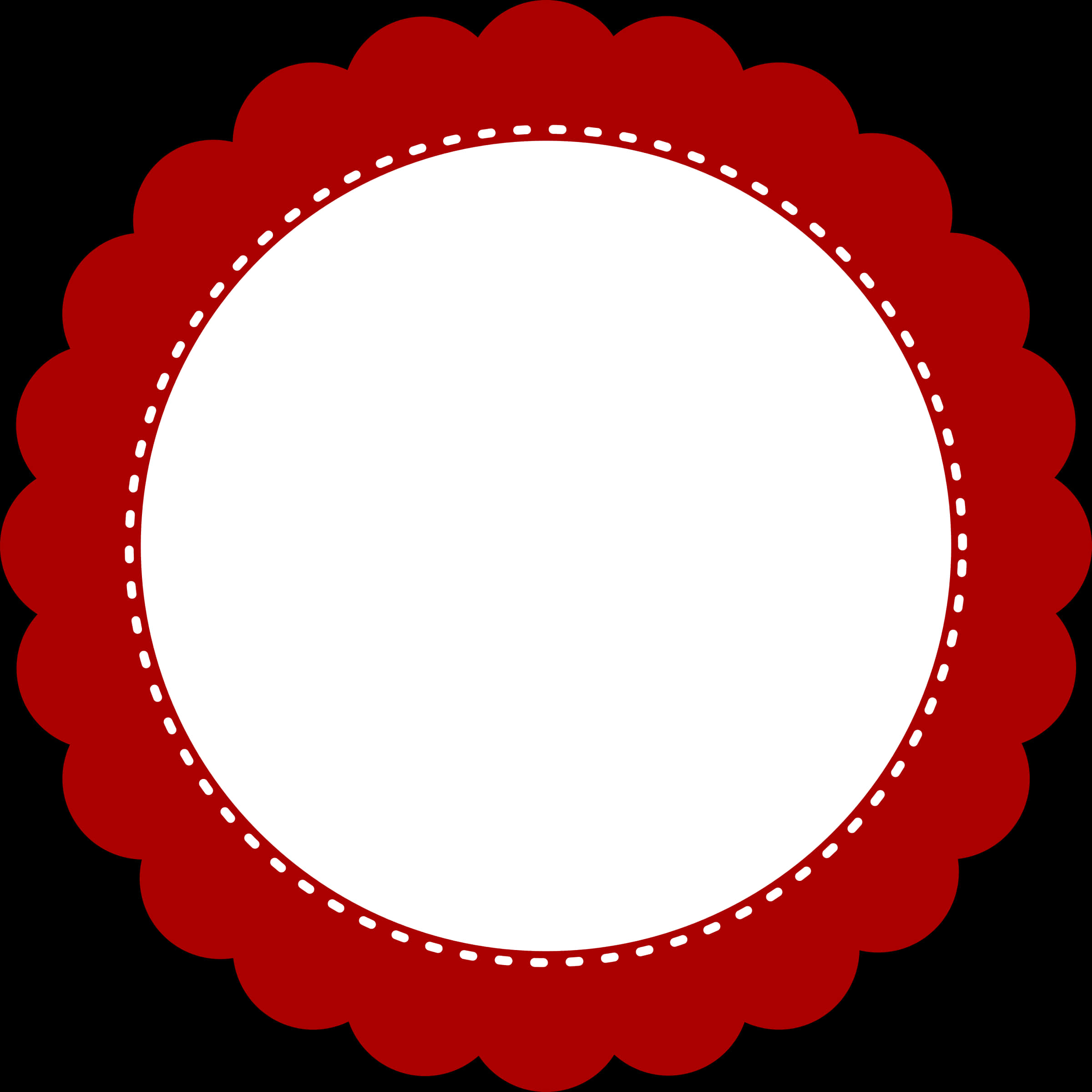 A Red And White Circle With White Stitching