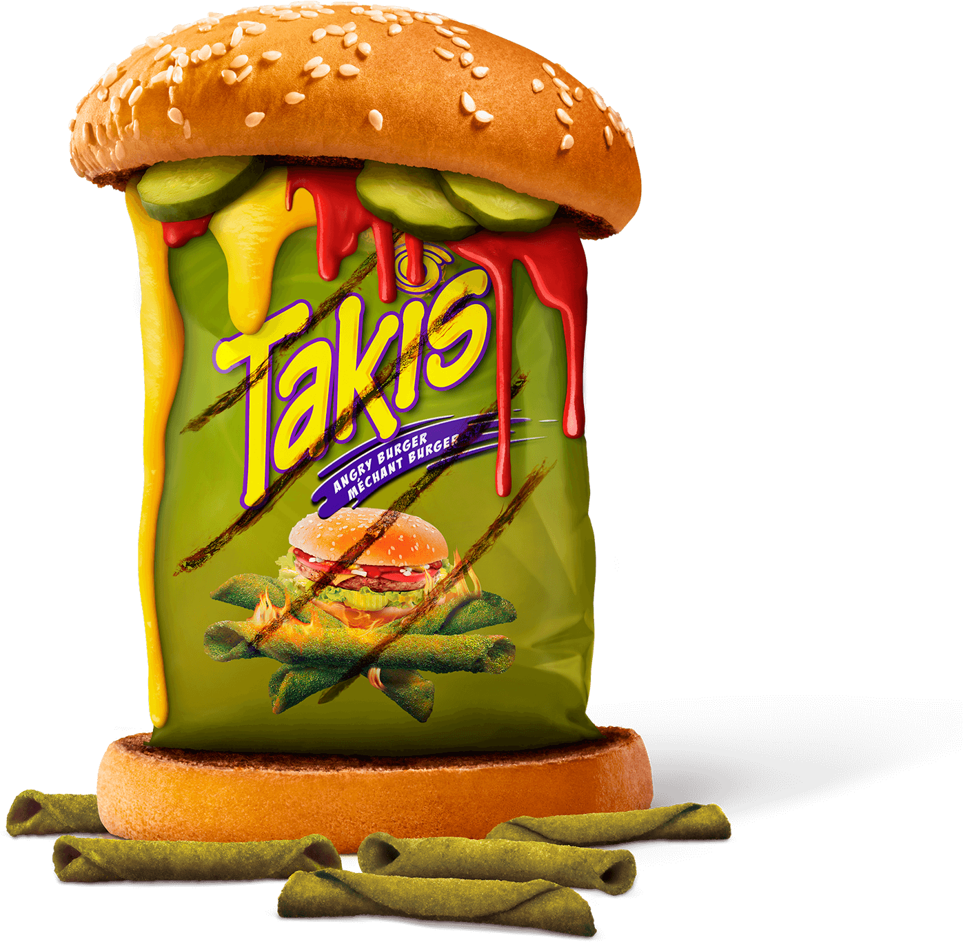 A Burger With A Bag Of Food