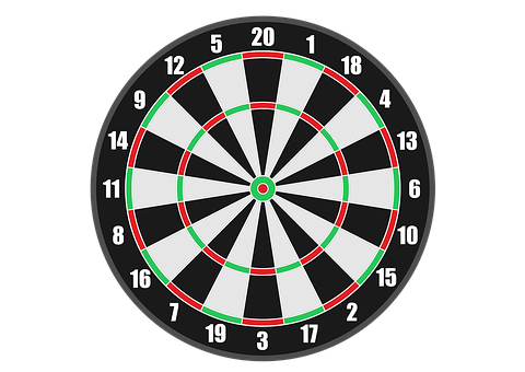 A Black And White Dart Board With Red Green And Black Numbers