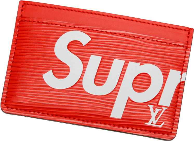 A Red Leather Tag With White Text