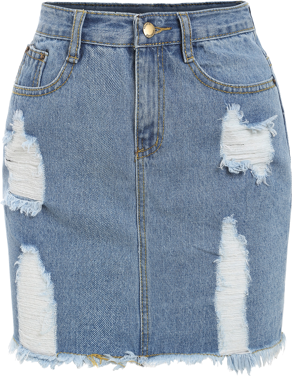 A Blue Jean Skirt With A White Patch