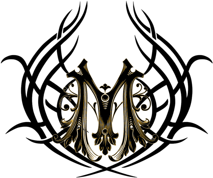 A Gold Letter M With Swirls And Swirls