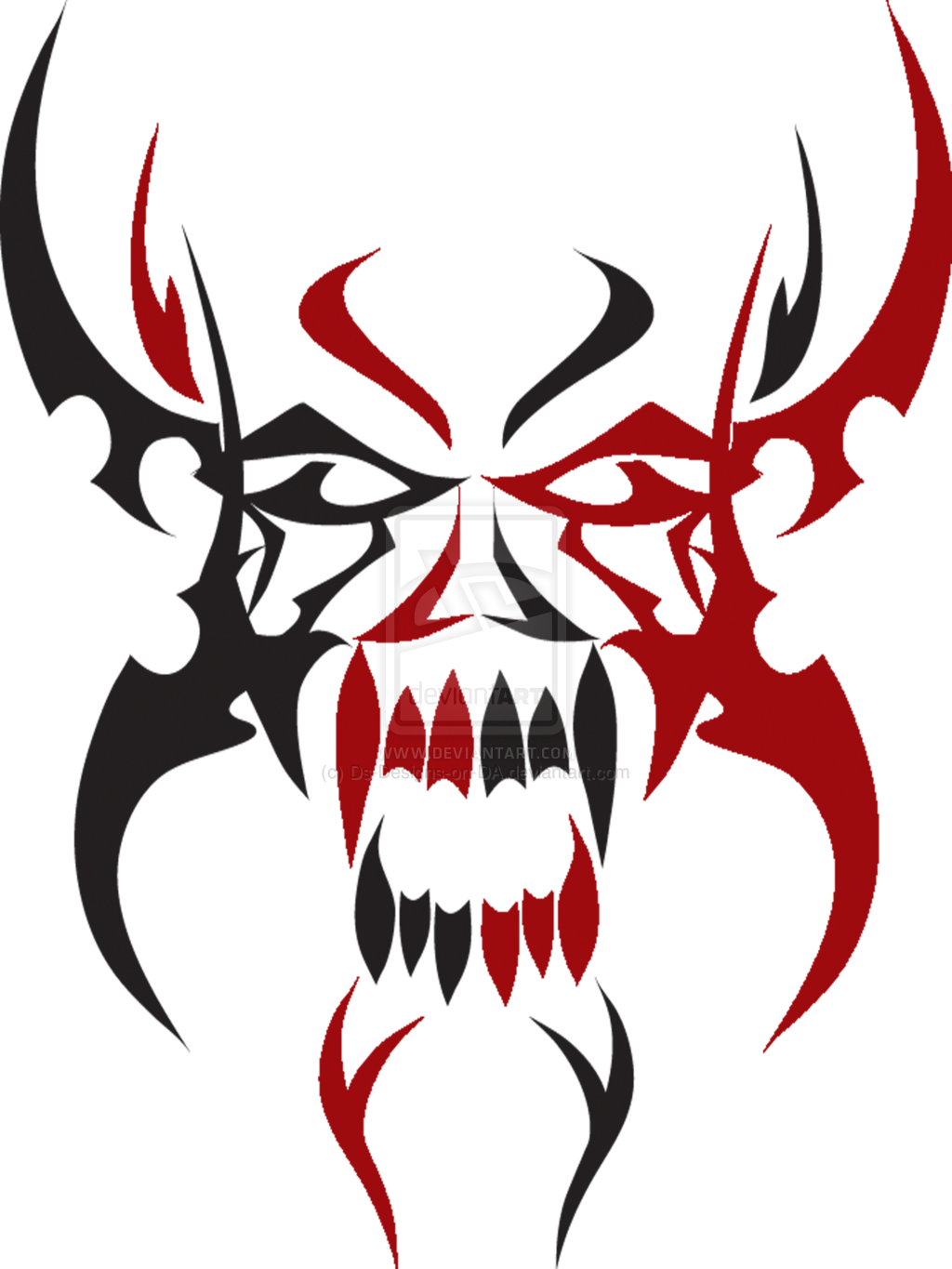 A Red And Black Tribal Skull