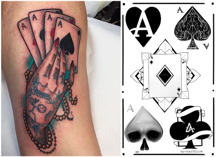A Tattoo Of A Hand Holding Playing Cards