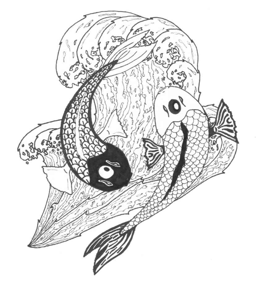 A Black And White Drawing Of Two Fish