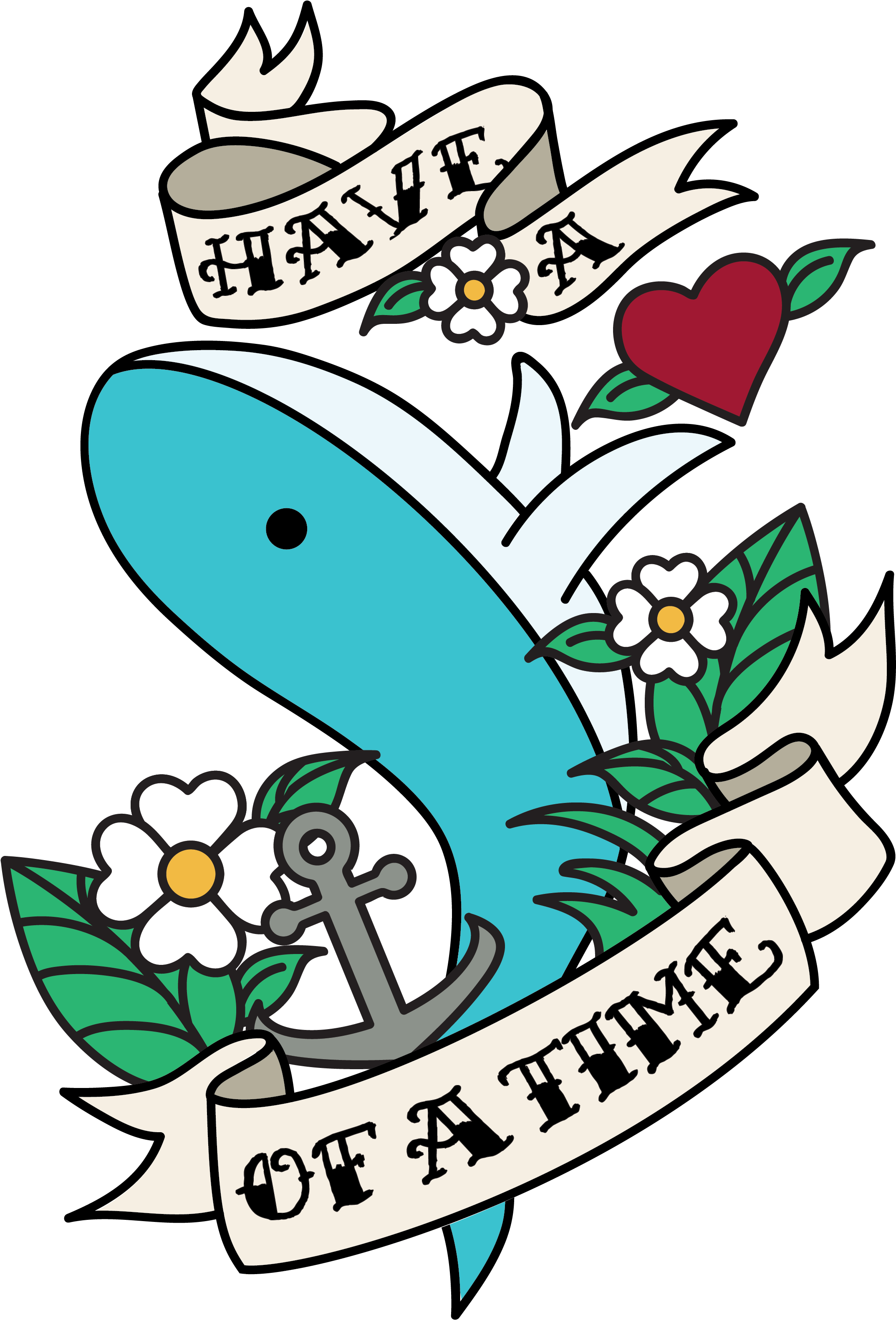 A Blue Whale With Flowers And A Heart And Ribbon