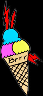 A Cartoon Ice Cream Cone With Three Scoops Of Ice Cream
