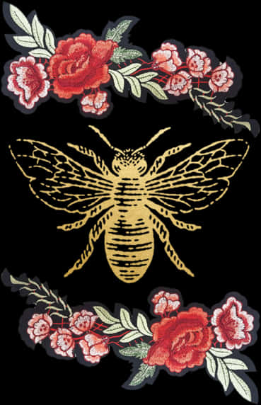 A Bee Embroidery On A Black Background