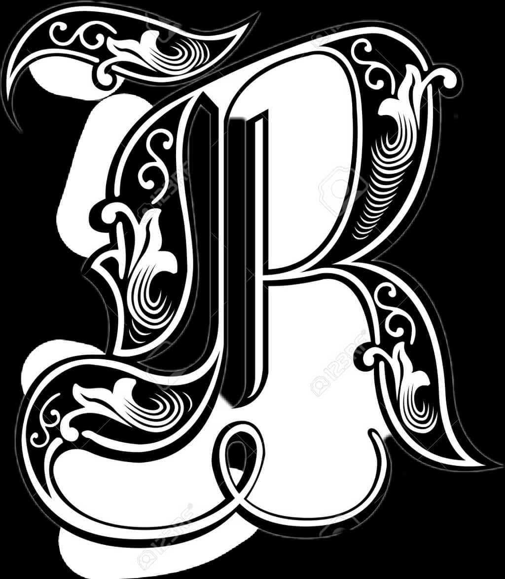 A White Letter With Swirls On A Black Background