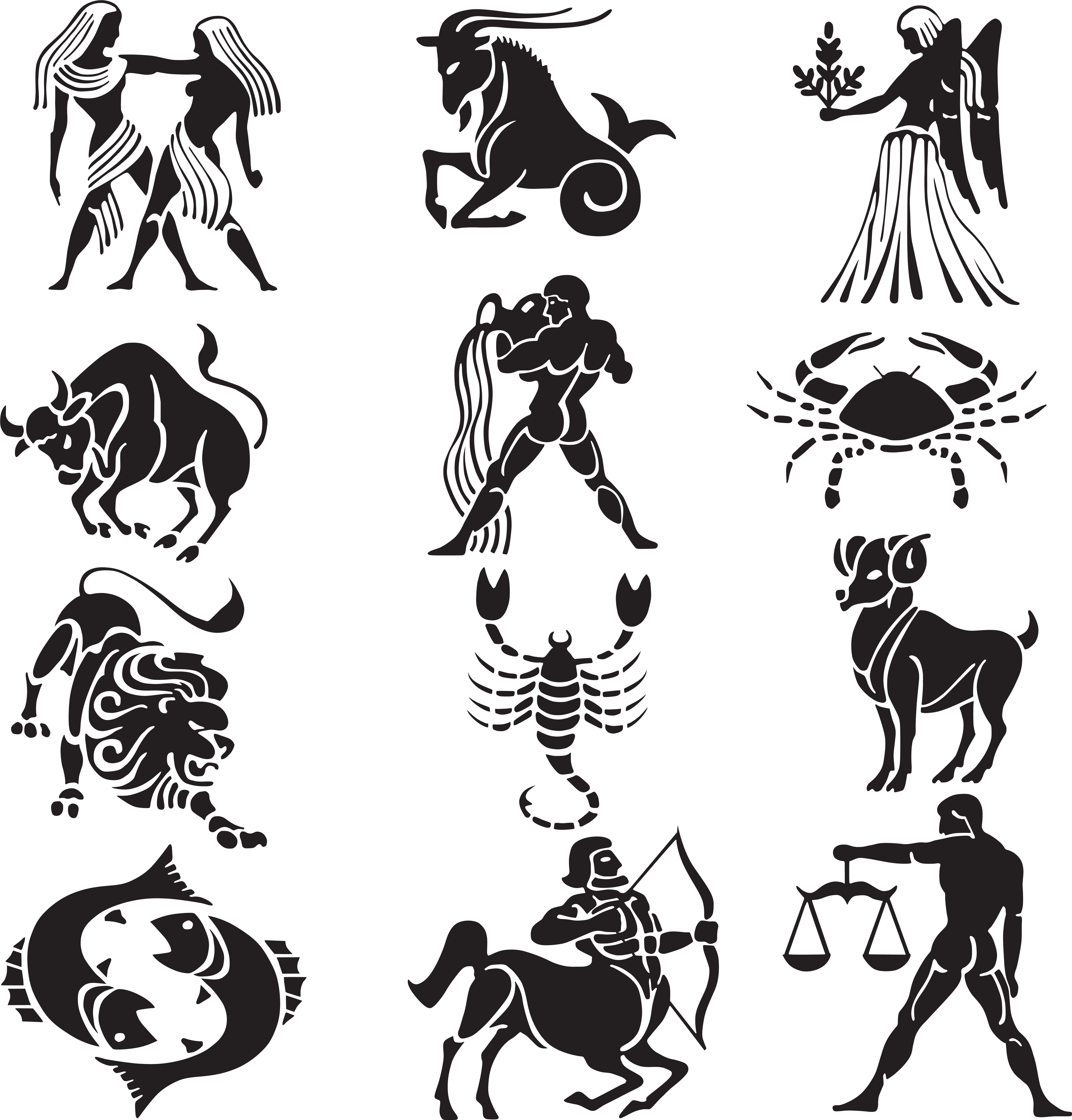 A Black And White Image Of Zodiac Signs