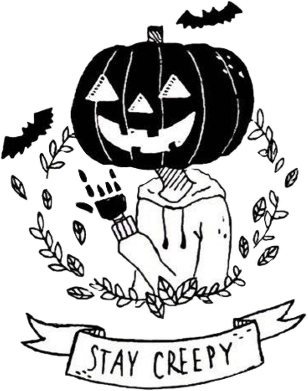 A Black And White Drawing Of A Person With A Pumpkin Head