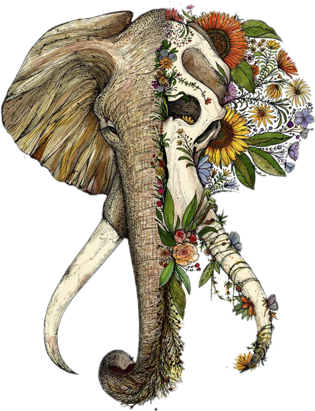 An Elephant With Flowers And Tusks