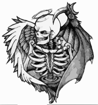 A Skeleton With Wings And Halo