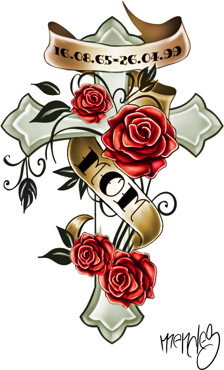 A Cross With Roses And A Banner
