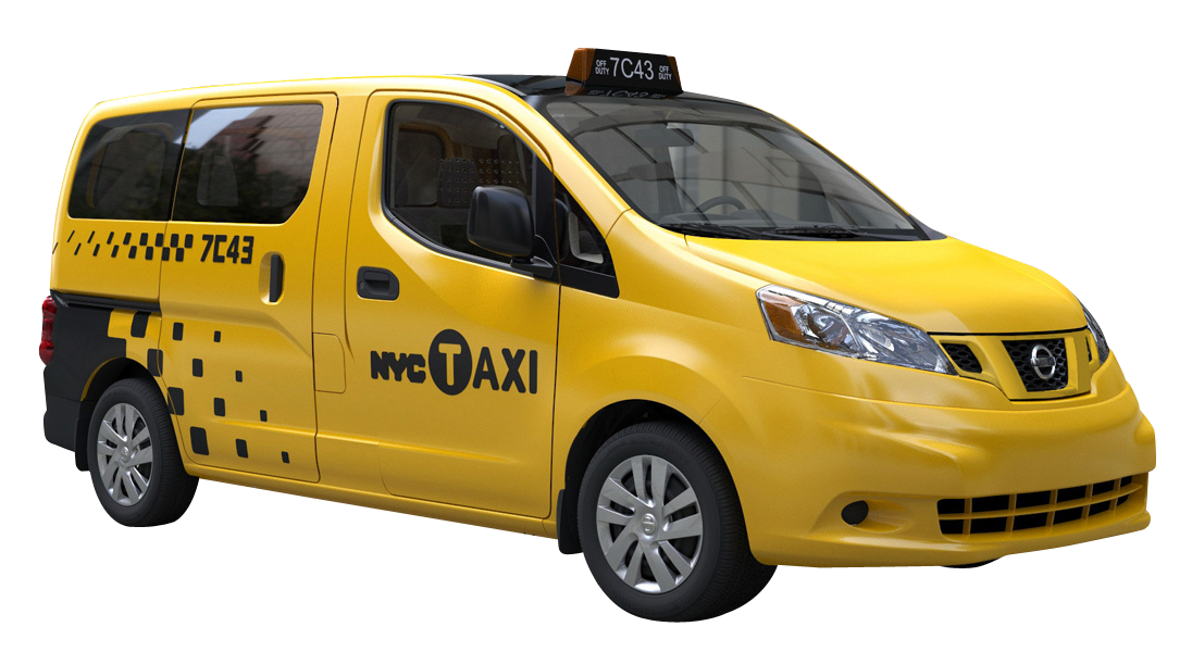 A Yellow Taxi Van With Black Text