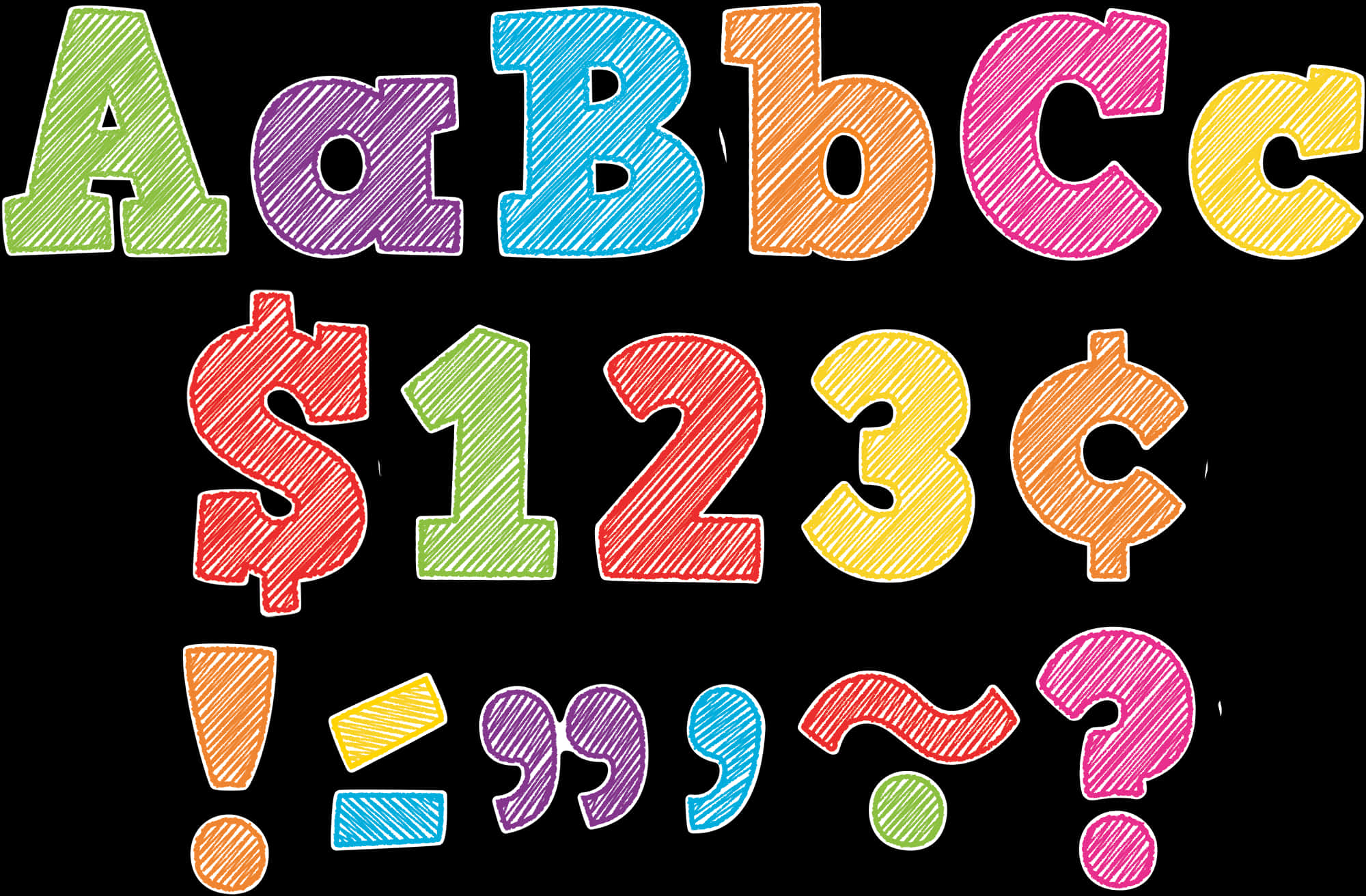 A Group Of Colorful Letters And Numbers