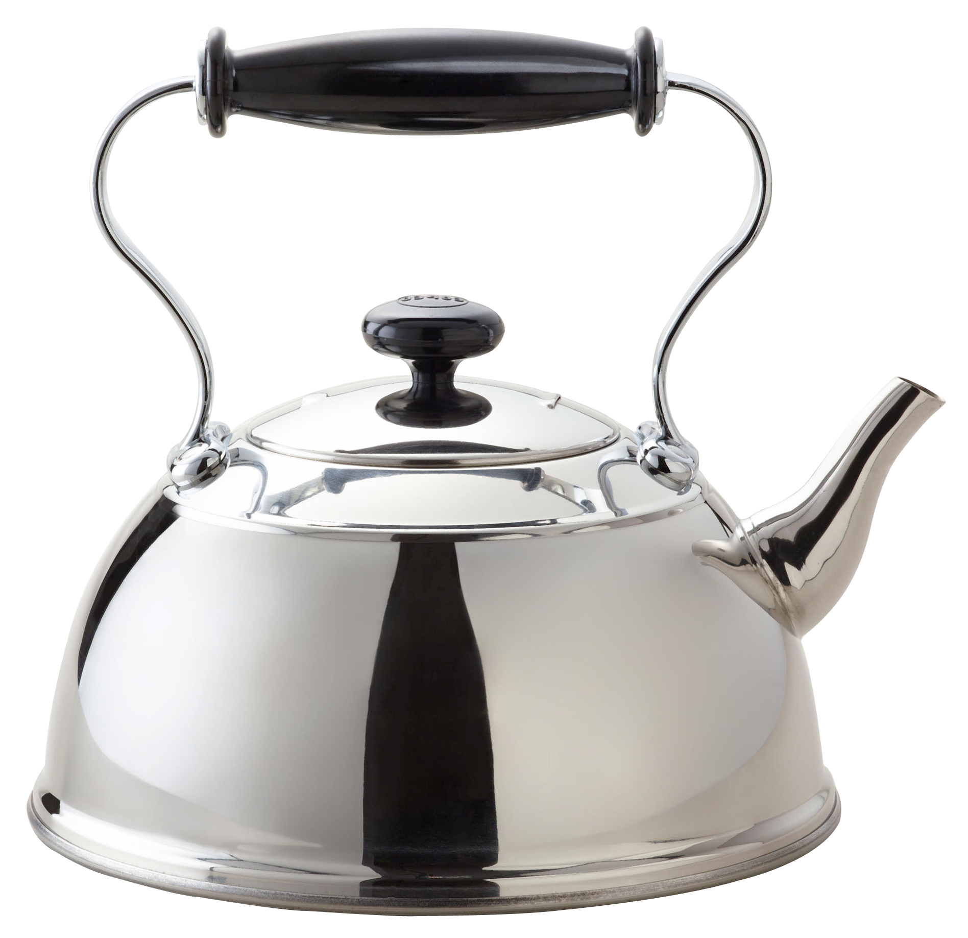 A Silver Tea Kettle With A Black Handle