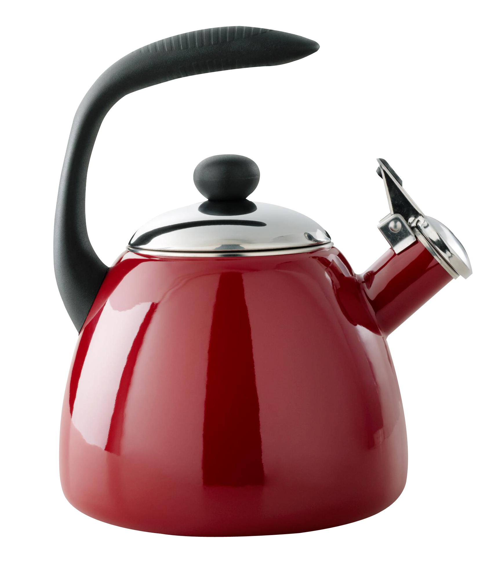 A Red Tea Kettle With A Black Handle