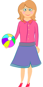 A Cartoon Of A Woman Holding A Ball