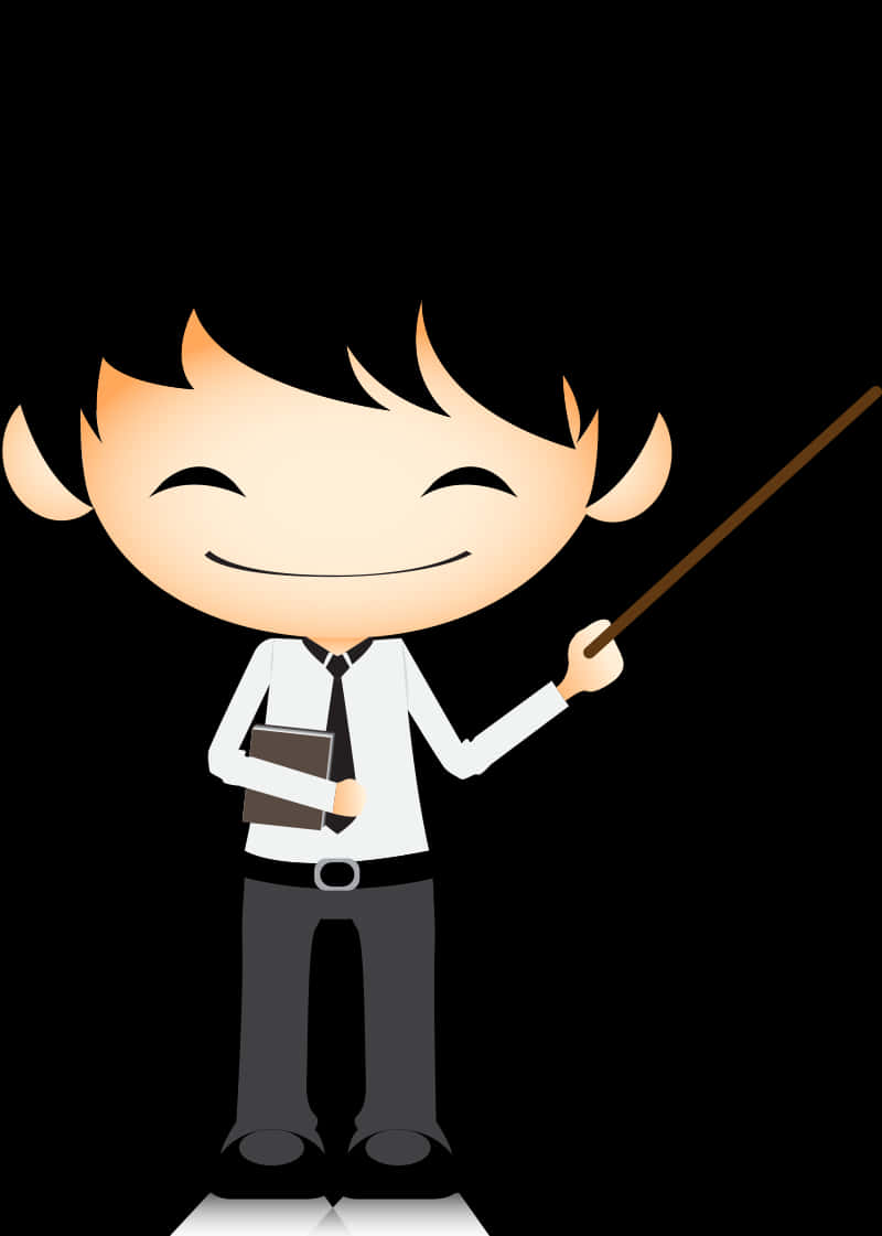 A Cartoon Of A Boy Holding A Pointer Stick