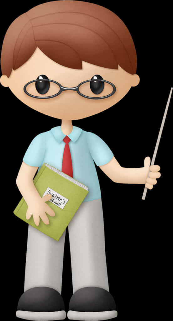 Cartoon Character Holding A Book And A Pointer Stick
