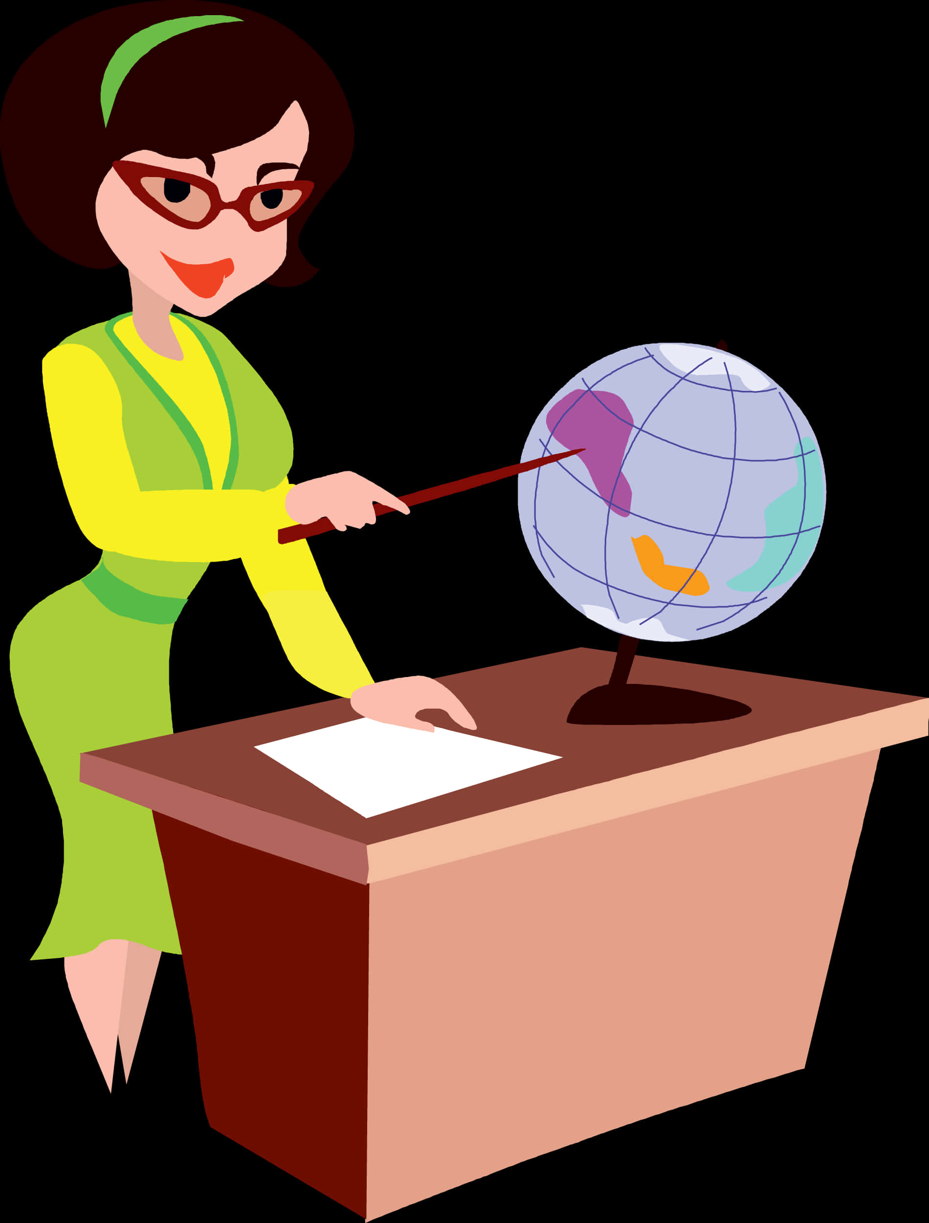 A Woman Pointing At A Globe