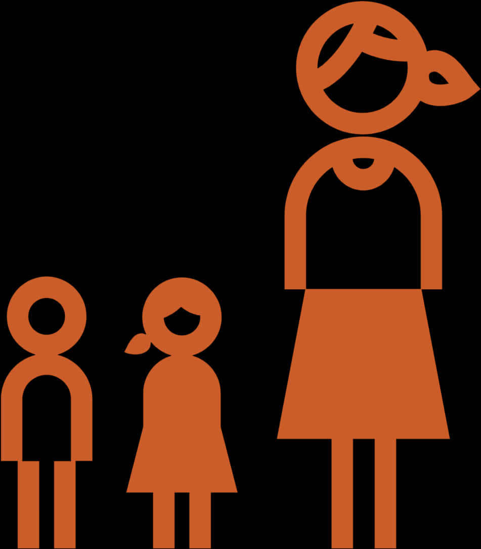 A Woman And Children With Orange Outline