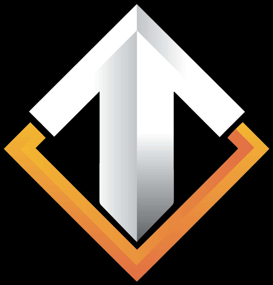 A White And Orange Arrow In A Diamond Shape