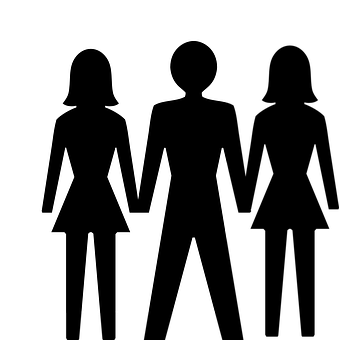 A Black And White Silhouette Of A Man And Woman Holding Hands