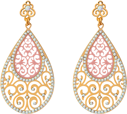 A Pair Of Gold And Pink Earrings