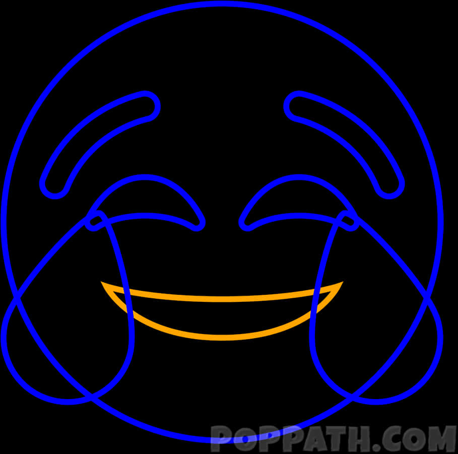 A Blue And Yellow Line Drawing Of A Smiley Face