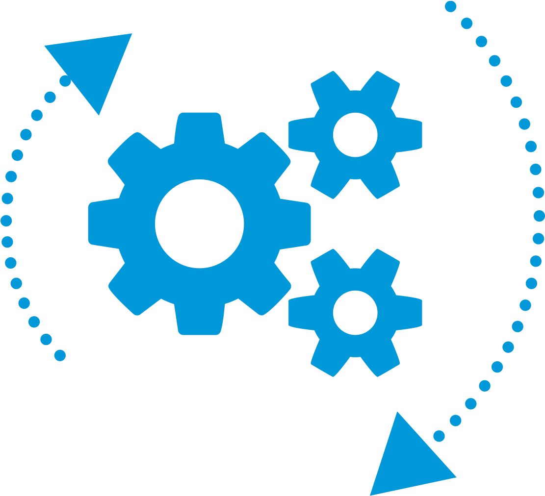 Blue Gears And Arrows On A Black Background