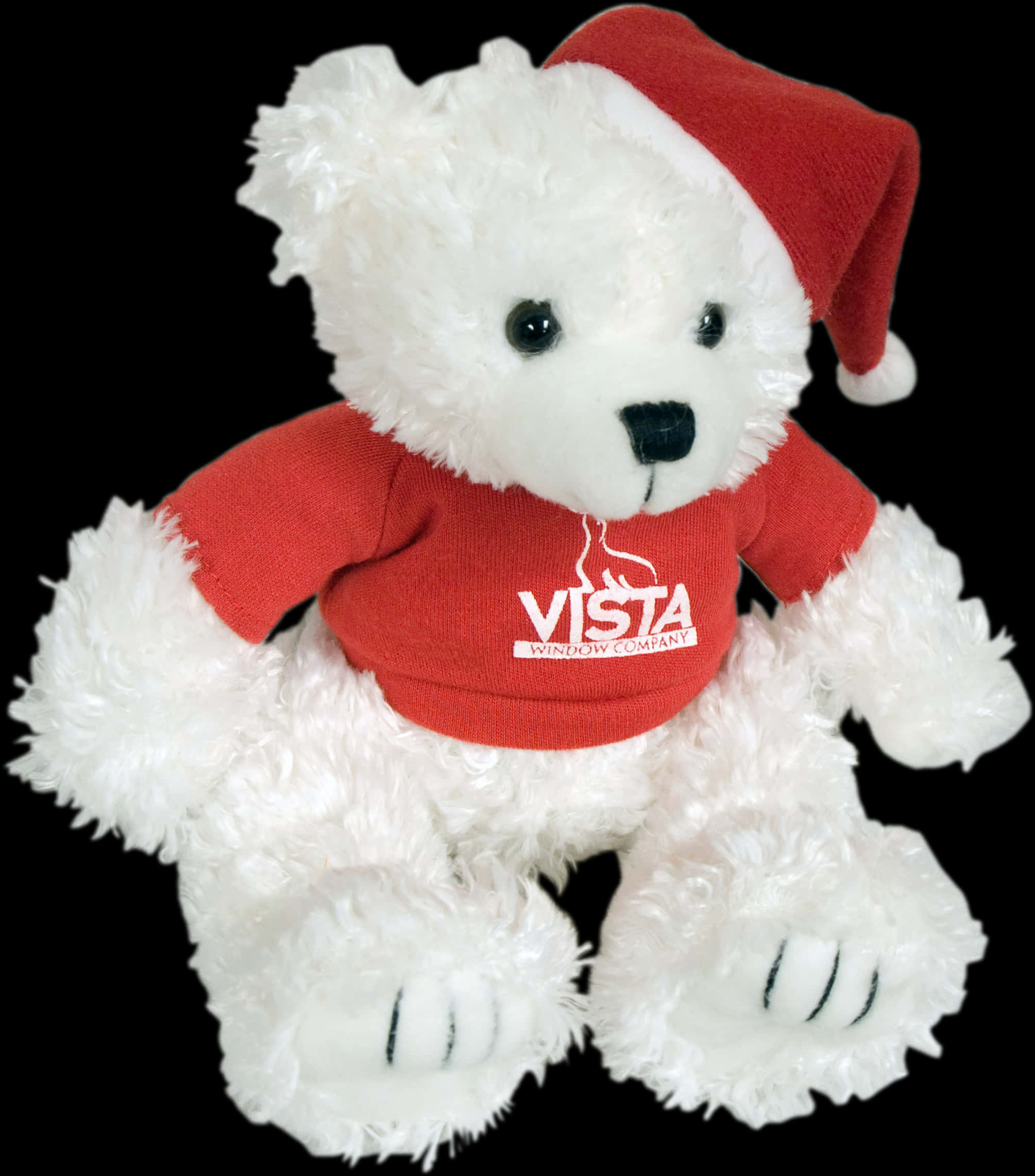 A White Teddy Bear Wearing A Red Shirt And A Red Hat
