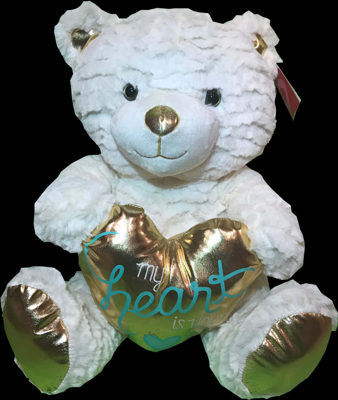 A White Teddy Bear Holding A Heart Shaped Pillow