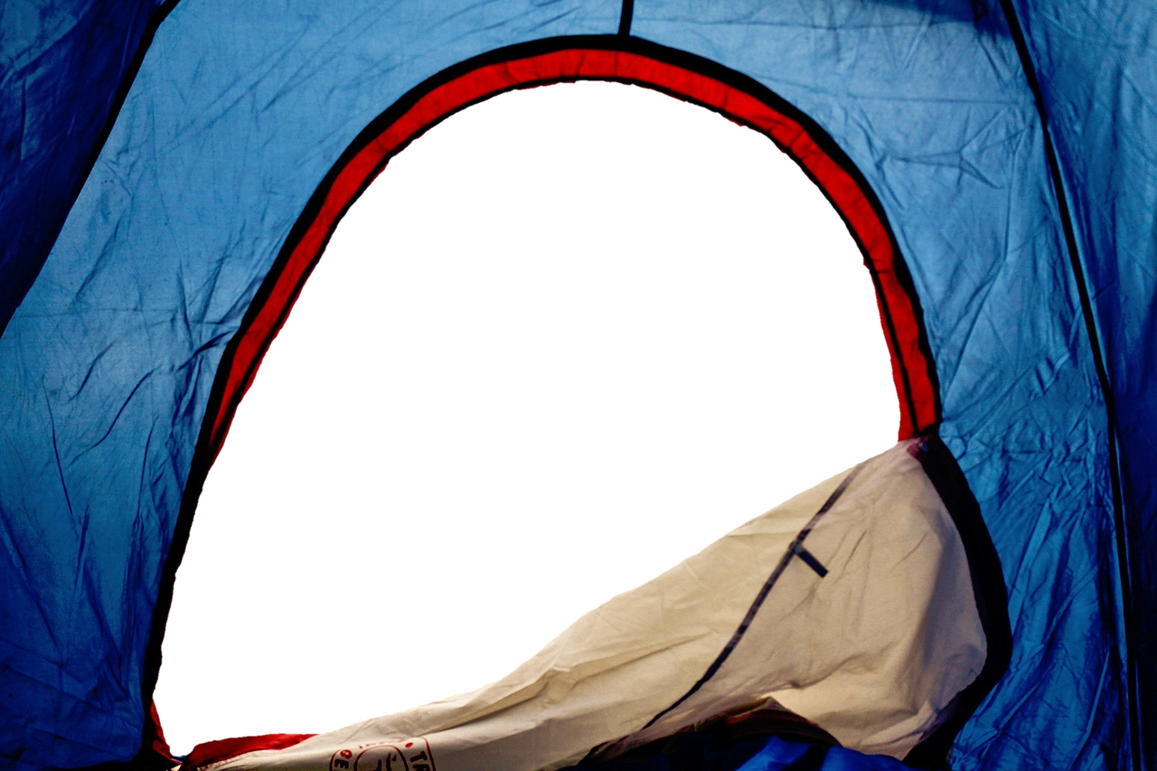 A Blue And Red Tent With A Black Background