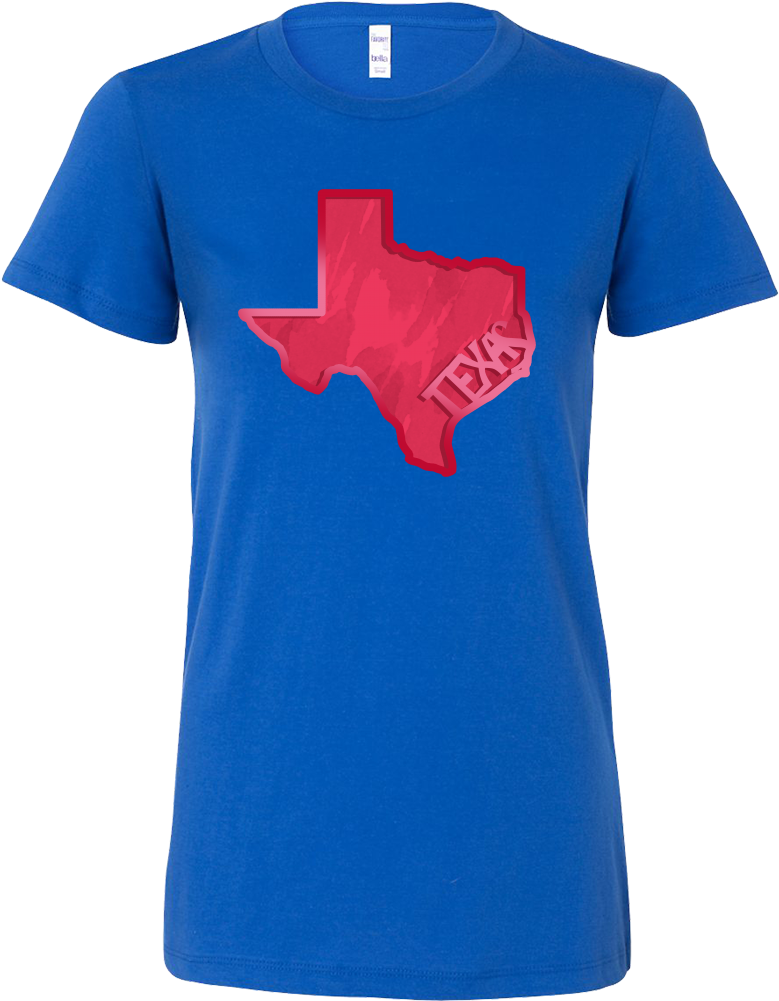A Blue T-shirt With A Red Texas State On It