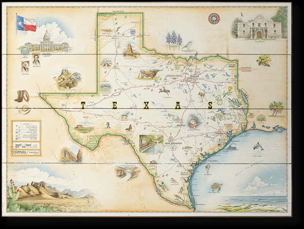 A Map Of Texas With Different Cities And Locations