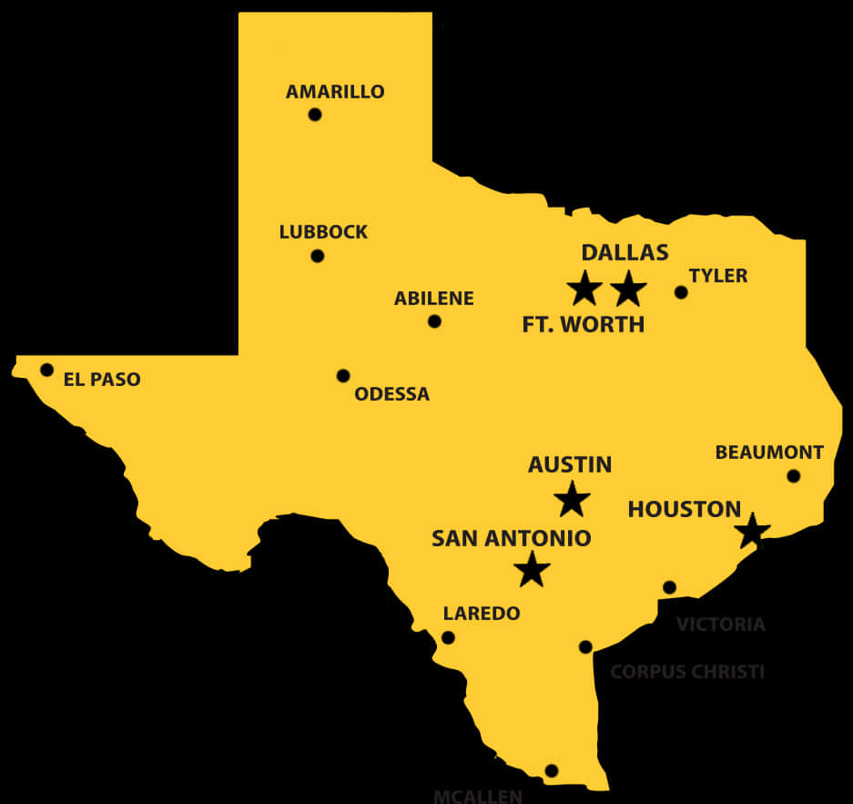 A Map Of Texas With Black Text