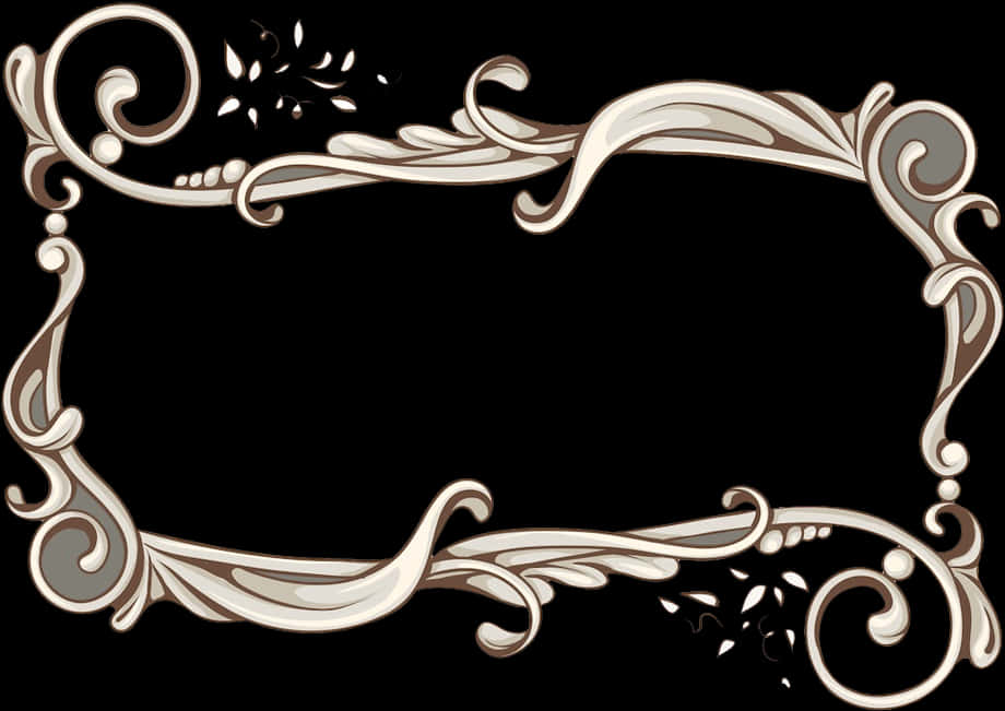 A Rectangular Frame With White Swirls And Leaves