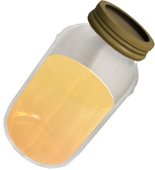 A Glass Jar With A Yellow Liquid Inside